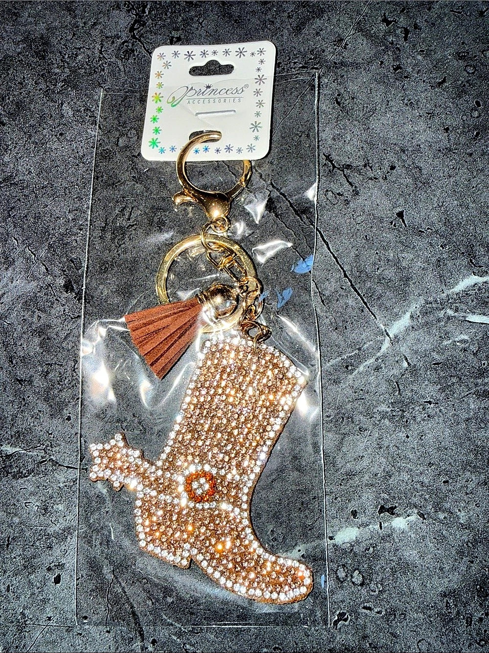 Rhinestone Animal Keychain in Gold & Brown